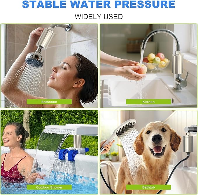 ALL METAL Shower Head Filter – KDF 55 Shower Filter Vitamin C E&A for Hard Water, High Pressure Universal Shower Water Filters to Reduce Toxic Chemicals, Chlorine and Heavy Metals,Brushed Nickel