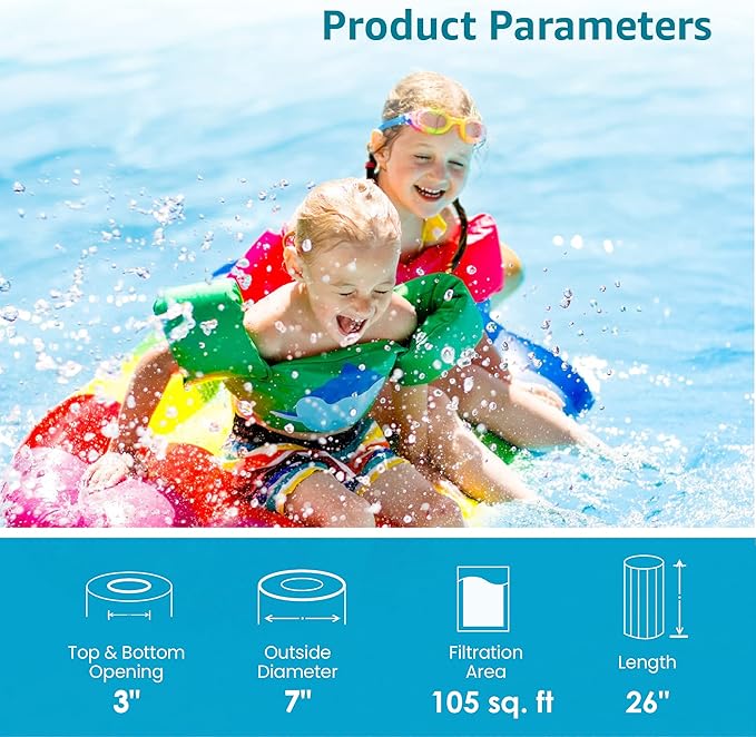 AQUA CREST Pool Filter Replacement for Pentair® CCP420, PCC105-PAK4, Unicel® R173576, C-7471, 178584, Filbur® FC-1977, Clean and Clear Plus 420, L x OD: 26"x7", 4X105 sq.ft, 4 Pack
