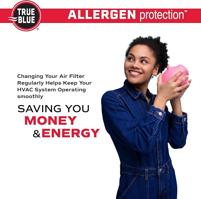 True Blue 20x20x1 MERV 11 Allergen Air Filter (4-Pack) | Electrostatic Pleated HVAC Furnace Air Filter | Replacement Filter for Home Use | Made in USA