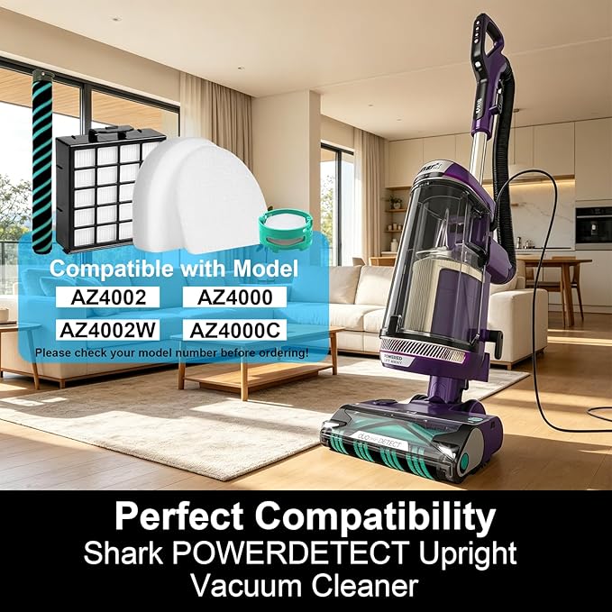 AZ4002 Filter Replacement for Shark POWERDETECT Upright Vacuum AZ4002 AZ4000, includes 2 HEPA Filters, 4 Foam & Felt Kit, 4 Odor Neutralizer Cartridges, compare to Part# XFFKAZ4000 XHFAZ4000
