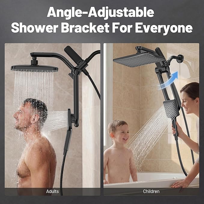 Dual Filtered Rainfall Handheld Shower Head Spray Combo, DAKINGS 7-Mode Shower Head With Handheld Spray Combination, Upgraded 11" High Flow Rain Handheld Spray Combo With Fixed Showerhead, Matte Black