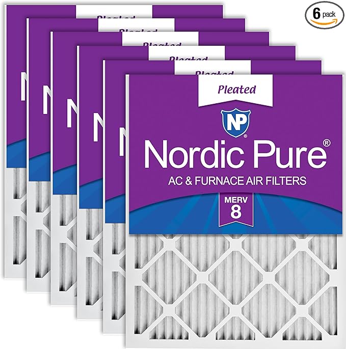 Nordic Pure 16x16x1 MERV 8 Pleated AC Furnace Air Filters 6 Pack