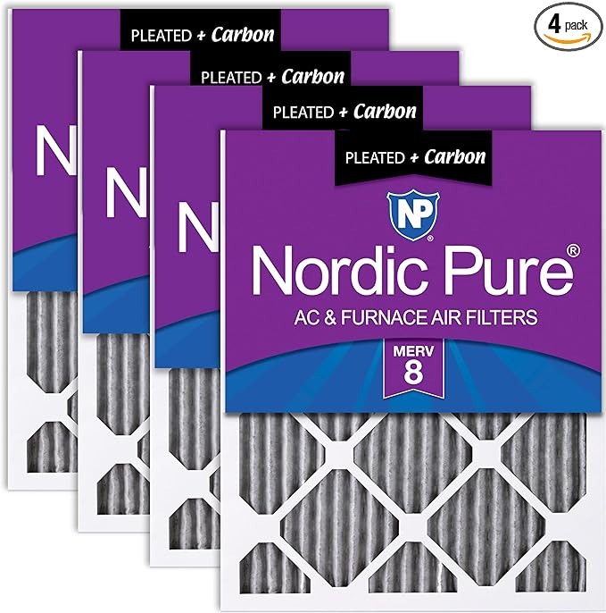 Nordic Pure 18x24x1 (Actual Size: 17 1/2 x 23 1/2 x 3/4) Furnace Air Filters MERV 8 Pleated Plus Carbon 4 Pack