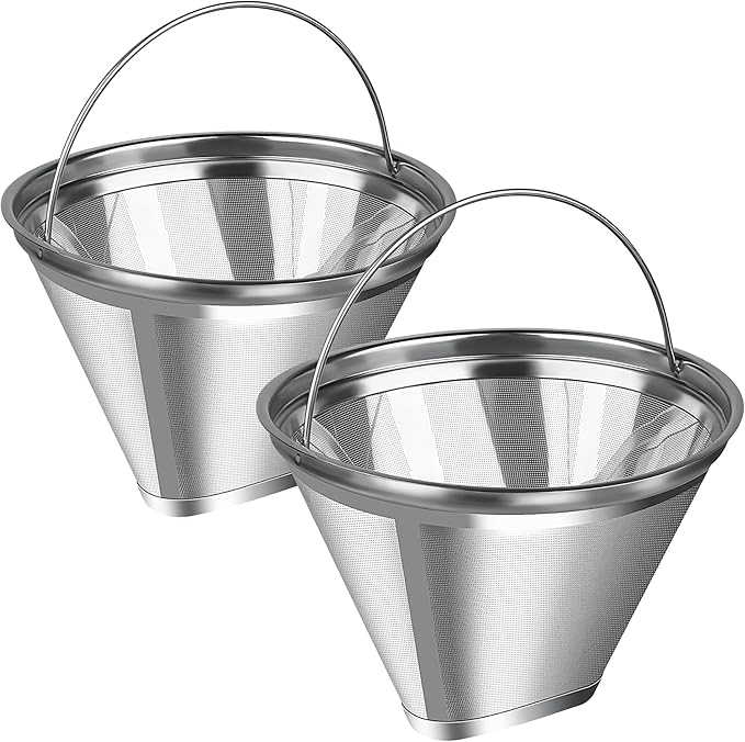 Coffee Filter Compatible with Cuisinart, Stainless Steel Coffee Filter Replacement for Cuisinart DCC 1200P1 3200NAS 3400NAS Coffee Machines - Coffee Maker Parts Reusable Coffee Filters # 4-2 Pack
