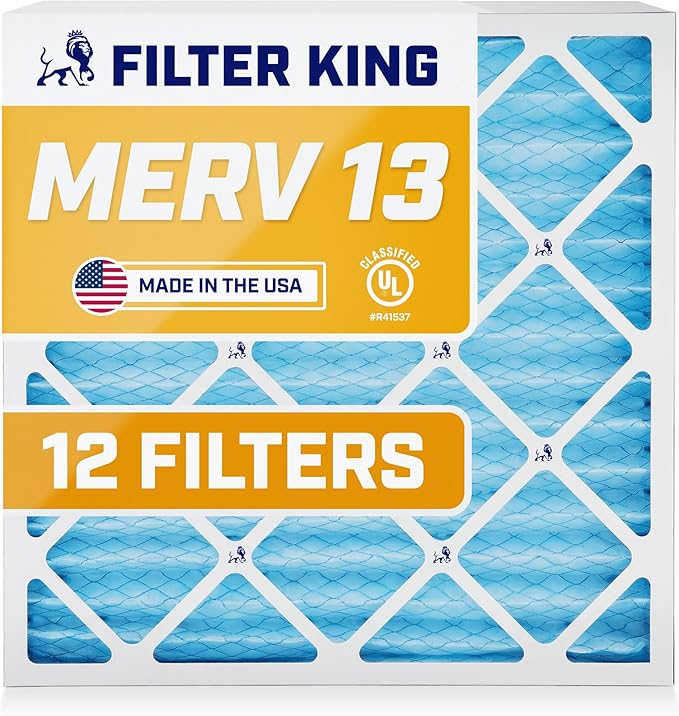 Filter King 20x22.25x1 Air Filter (MERV 13) (12-Pack) Dust & Allergy Control AC Furnace Filters, MADE IN USA, HVAC, Pleated, Electrostatic (Actual Size: 20 x 22.25 x .75)