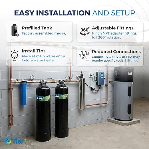 Tier1 Whole House Water Filter System | 300,000 Gallon Chloramine Reduction Capacity | Pre-Filled Upflow Tank with 0.5 Cu Ft Catalytic Granular Activated Carbon | Home Filtration System
