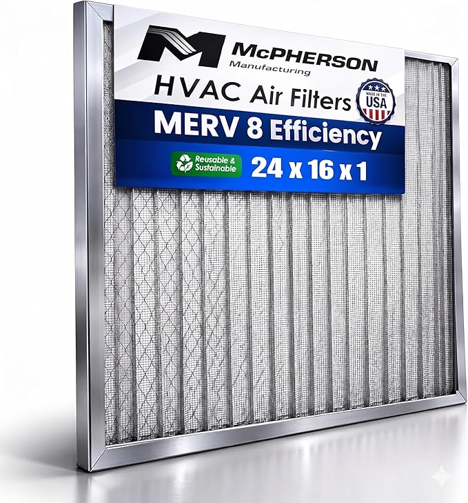 McPherson Reusable Air Filter 24x16x1 (Actual: 23.75" x 15.75" x 0.875") | Washable MERV 8 | Made in USA Metal Frame | HVAC AC Furnace | Permanent | Pet Dust Defense