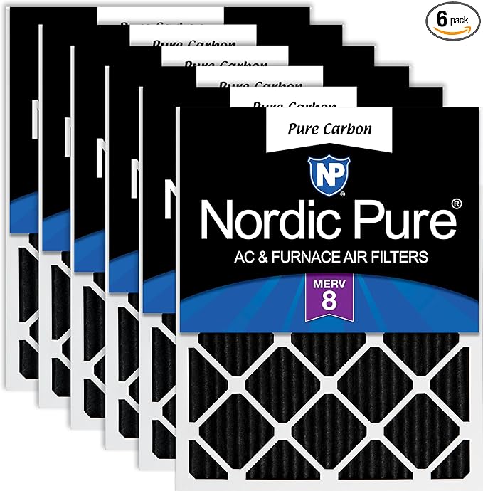 Nordic Pure 10x20x1 (Actual Size: 9 1/2 x 19 1/2 x 3/4) Pure Carbon Pleated Odor Reduction Furnace Air Filters 6 Pack