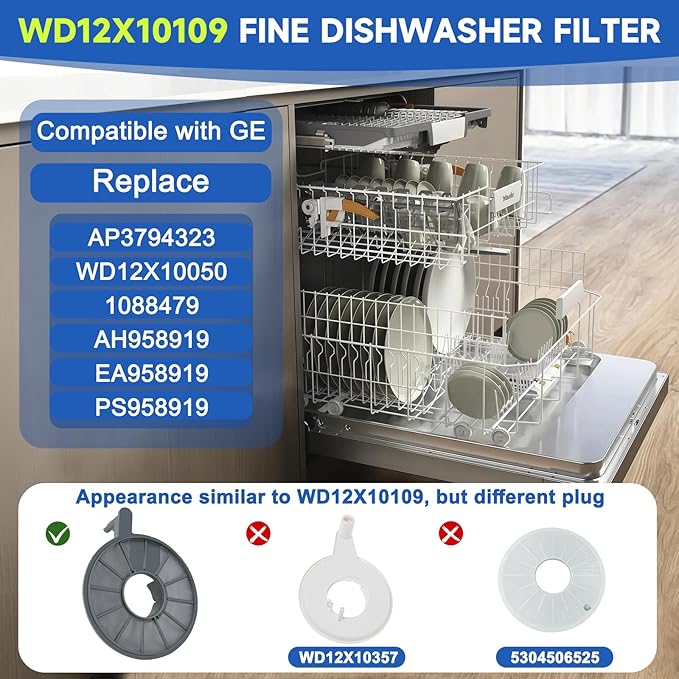 WD12X10109 Dishwasher Filter Compatible with GE PDW8200J03WW ZBD6880K10SS PDW9280J10SS,WD12X10109 Dishwasher Screen Filter Replace WD12X10050 AP3794323 1088479 AH958919 EA958919 PS958919