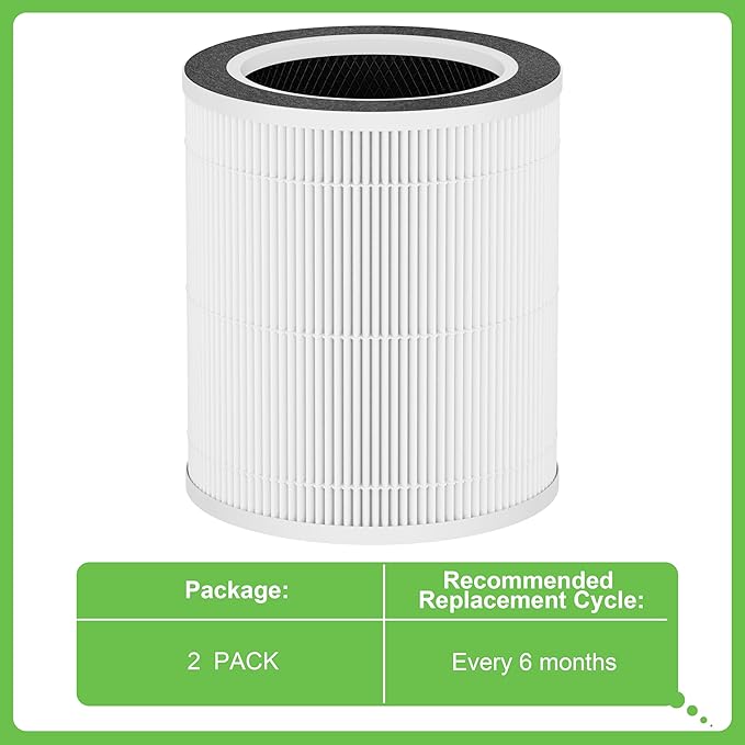 VK-6067B H13 True HEPA Replacement Filter, Compatible with HOKEKI VK-6067B and Vremi Air Purifier, 3-in-1 H13 Grade True HEPA and Activated Carbon Filter, 2Pack