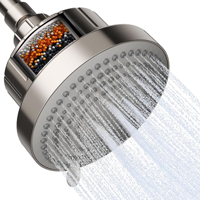 OFFO Filtered Shower Head, 20 Stage Shower Filter Head for Hard Water, 6 Modes High Pressure Shower Head with Filter for Remove Chlorine and Harmful, Brushed Nickel