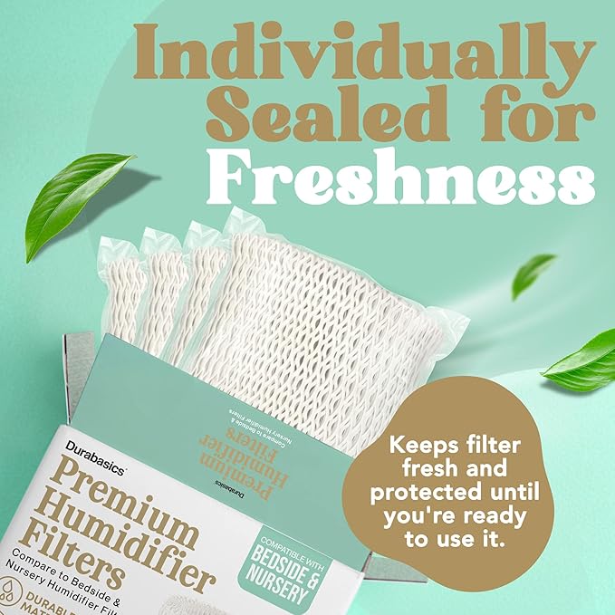 Durabasics Humidifier Filter Replacement – Compatible with Canopy Bedside Humidifiers (4 Pack), Wick Filters, Wood Pulp Paper, Helps Capture Minerals, Replace About Every 6 Weeks