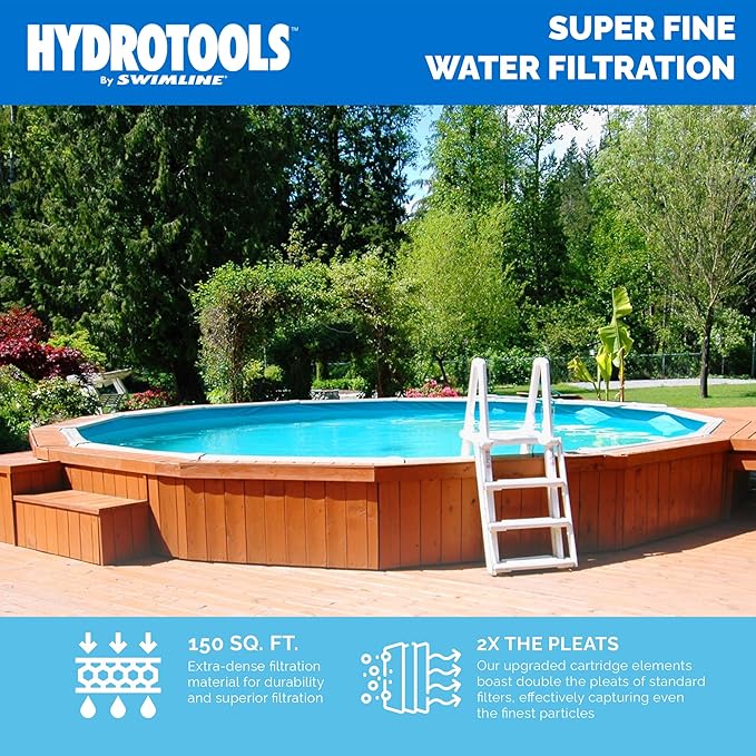 SWIMLINE HYDROTOOLS Ultra Pool Replacement Cartridge Filter Element for Above Ground & Inground Pools | 150 SQ FT | Blue Cleansing Silver Ion Treated | 50 Micron Precision | Heavy Duty Pleats