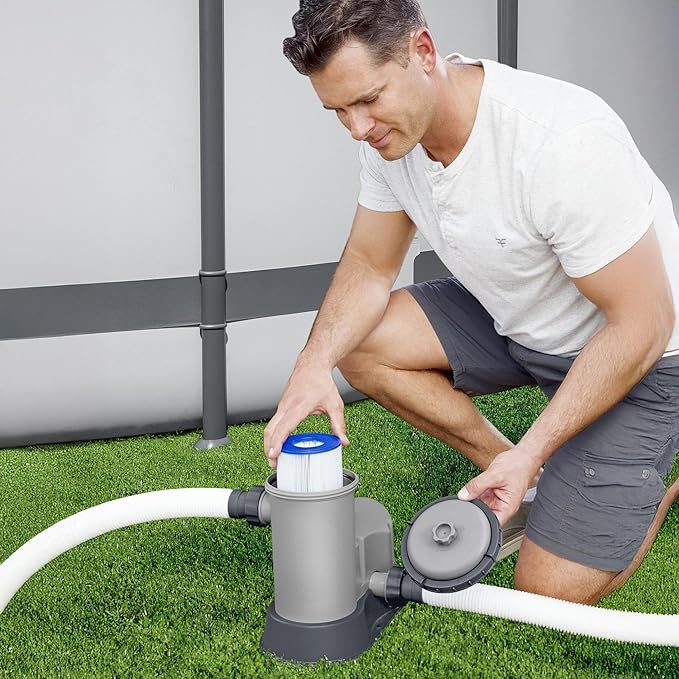 Bestway 1,500 GPH Filter Pump for Above Ground Swimming Pool with Type III A/C Cartridge, Adapter Accessories and Timer