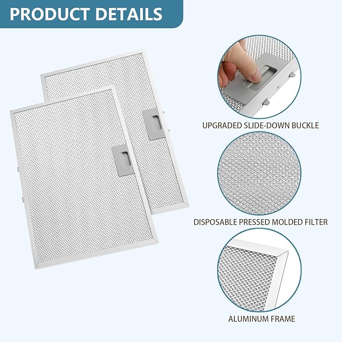 WB02X11012 Range Hood Filter 17.5" x 11.6" Replacement For GE Range Hood JV566H1SS JV665H1BB JV665H1CC JV665H1WW Kitchen Exhaust Fan Stove Hood Vent Filter 5-Layer Aluminum Mesh Grease Filter 2 Pack