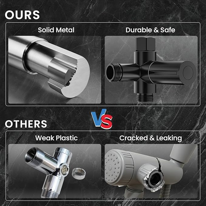 Veken High Pressure 8" Rain Shower Head with Handheld, Square Rainfall Shower Heads with 5-Mode Handheld Spray Combo, Detachable Hand Held Showerhead, Bathroom Decor，Dual Matte Black Regaderas Para
