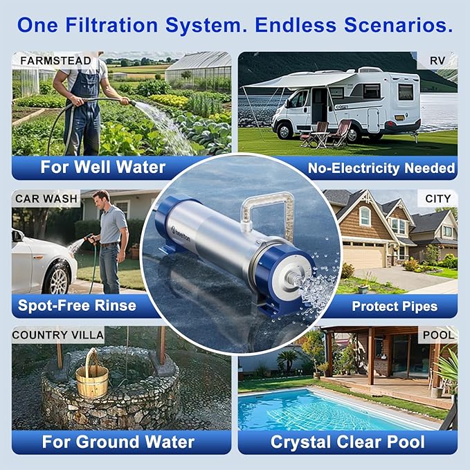 13.2 GPM Ultra-Filtration Whole House Water Filter System, Stainless Steel | 5-Year Lifespan Reusable Cleanable Membrane, 0.01μm Reduce 99.99% Contaminants Ideal for Tap/Well/Lake/Old Pipe Water- UF6