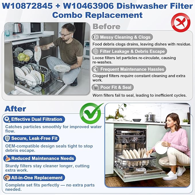 BigHead W10872845 Dishwasher Pump Filter Cup & WPW10463906 Screen Filter with Red Cleaning Brush Compatible with Whirlpool Kenmore KitchenAid Amana - Replaces AP6030094 PS11759673 AP6021820 PS11755148