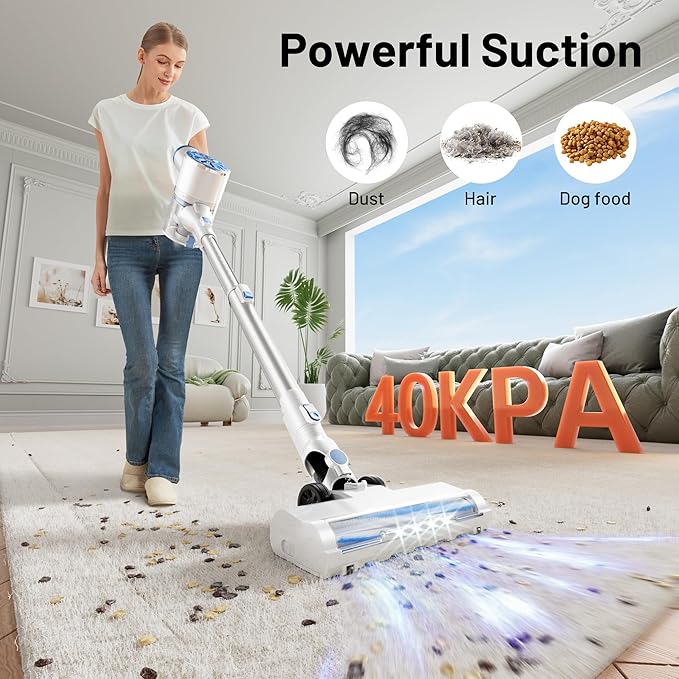 VIPSUN Cordless Vacuum Cleaner with Self-Standing, LED Screen Stick Vacuum Cleaners for Home, Lightweight Powerful Suction Vacuum, 6-in-1 Rechargeable Vacuum for Carpets, Pet Hair, Hardwood Floors