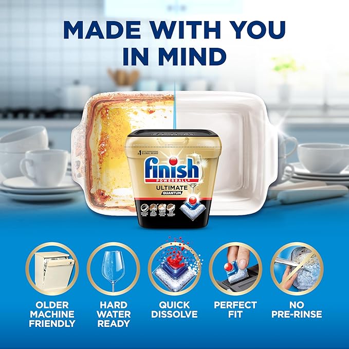 Finish Ultimate Quantum Dishwasher Pods, New & Improved Formula, Dishwasher Detergent Dish Soap, Removes Burnt-On & Dried-On Stain, Degreasing & Scrubbing Power, Fresh Scent, 70 Count