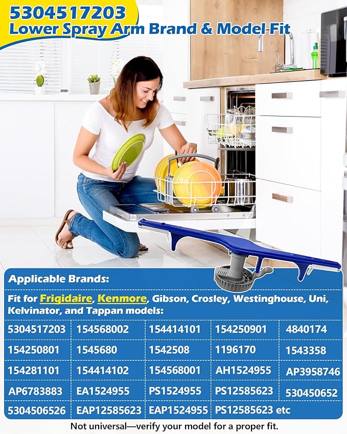 5304517203 1545680 Dishwasher Lower Spray Arm Set-Complete with 5304518968 Support & 5304506518 Filter-Compatible with Frigidaire Kenmore 154568002 154414101 154250901 EAP12585623 4840174 154250801