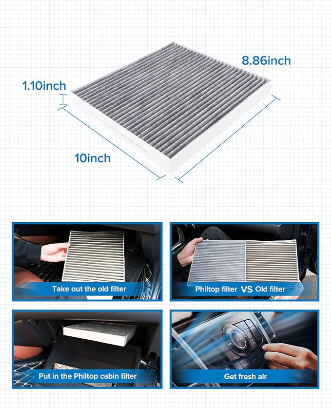 PHILTOP HEPA Cabin Air Filter w/Activated Carbon, Compatible with CF12159 Kia Optima 2016-2020, Hyundai Sonata 2016-2019, Genesis G70 2024, Carbon Filter Up Dust Pollen Odor