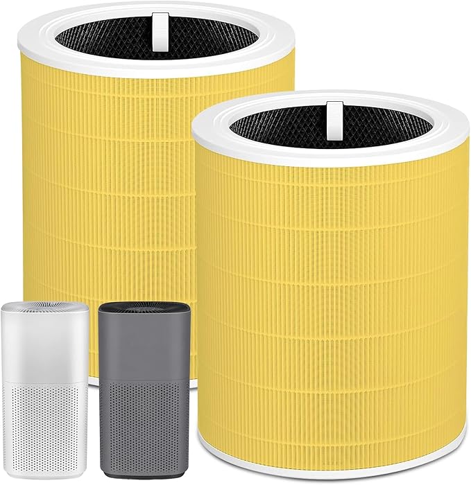 Core 600S Replacement Filter Pet Care Filter Compatible With Levoit Core 600s/Core 600s-P, 3 in 1 Particle Filter & Activated Carbon Filter, Efficient for Pets Fur Dander, Core 600S-RF-PA, 2P, Yellow