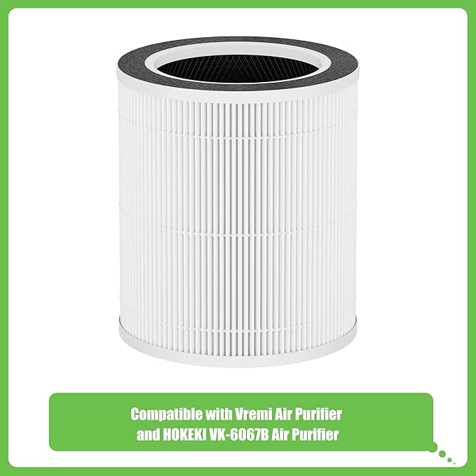 VK-6067B H13 True HEPA Replacement Filter, Compatible with HOKEKI VK-6067B and Vremi Air Purifier, 3-in-1 H13 Grade True HEPA and Activated Carbon Filter, 2Pack