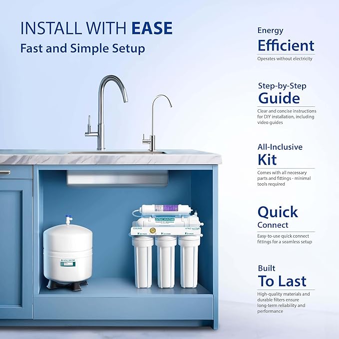 APEC Water ROES-PH75LD 6-Stage Alkaline Under Sink Reverse Osmosis Water Filter System, NSF Certified 372, 75 GPD, Reduces 99% of Impurities