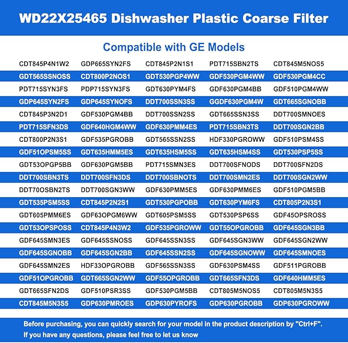 WD22X25465 Dishwasher Plastic Coarse Filter Compatible with GE Hotpoint Dishwashers,Replaces 4962337, AP6976529,PS12741267,EAP12741267