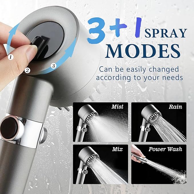 Filtered Shower Head with Handheld, 3 Spray High Pressure Ionic Technology Showerhead, 8 Filters & Anti-Clog Nozzles for Hard Water, Filter out Impurities Reduce Dry Itchy Skin, 2 Hoses, ON/OFF Switch
