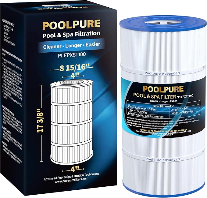 POOLPURE PXST100 Pool Filter Replaces Hayward X-Stream CC1000, CCX1000-RE, Pleatco PXST100, Unicel C-8311, Ultral-B6, Filbur FC-1285, 817-0100N/P, Waterway Pro Clean 100, L x OD: 17 3/8" x 8 15/16"