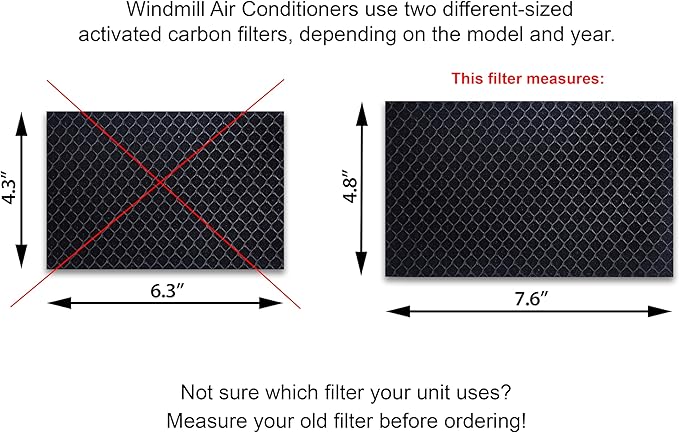 Activated Carbon Filter 4-Pack Compatible with Windmill Air Conditioner, 7.6″ x 4.8″ x 3/16″ (Larger Version) - Odor & Smoke Absorption