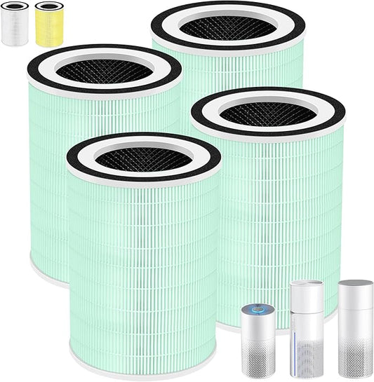 Kilo True HEPA Toxin Absorber Replacement Filter for Afloia Air Purifier Kilo,Kilo Plus,Kilo PRO,MIRO,MIRO PRO and MORENTO MR-Kilo/Kalo,360° 3-Stage Filtration,4 Pack,Green