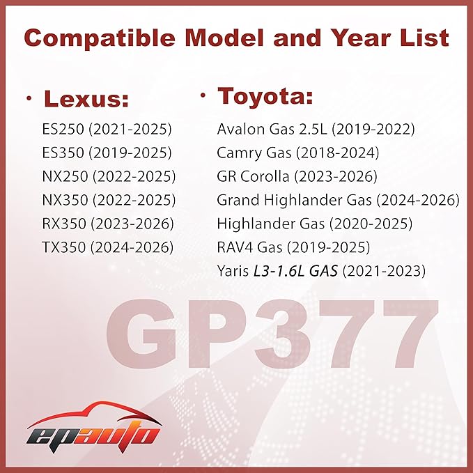 EPAuto GP377 (CA12377) Engine Air Filter Replacement for Toyota Camry, RAV4, Highlander, Lexus ES350, NX350, RX350, Avalon, GR Corolla, Grand Highlander, TX350, NX250, ES250 - Fits 2018-2025 Gas Model