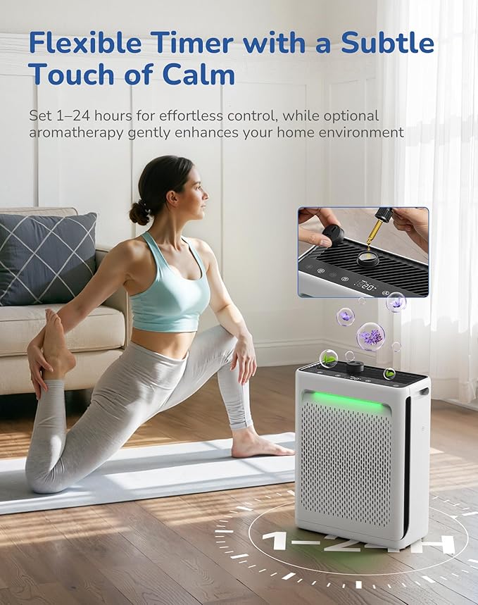 Air Purifier for Home Large Room, CADR 270 Powerful Bedroom Air Cleaner|Washable Pre-Filter, High Efficiency Filter, AQI Display, AUTOMode with Aroma, Reduce Pets Hair Dust Pollen Odor, DH-JH023 White