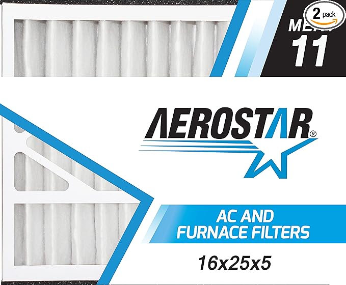 Aerostar 16x25x5 MERV 11-2 Count - Pleated HVAC, Furnace & Air Conditioner Filters - Removes Dust, Cold & Flu Germs, Lint, Mold, Pet Dander, Allergy-Causing Pollen, Smog & Smoke