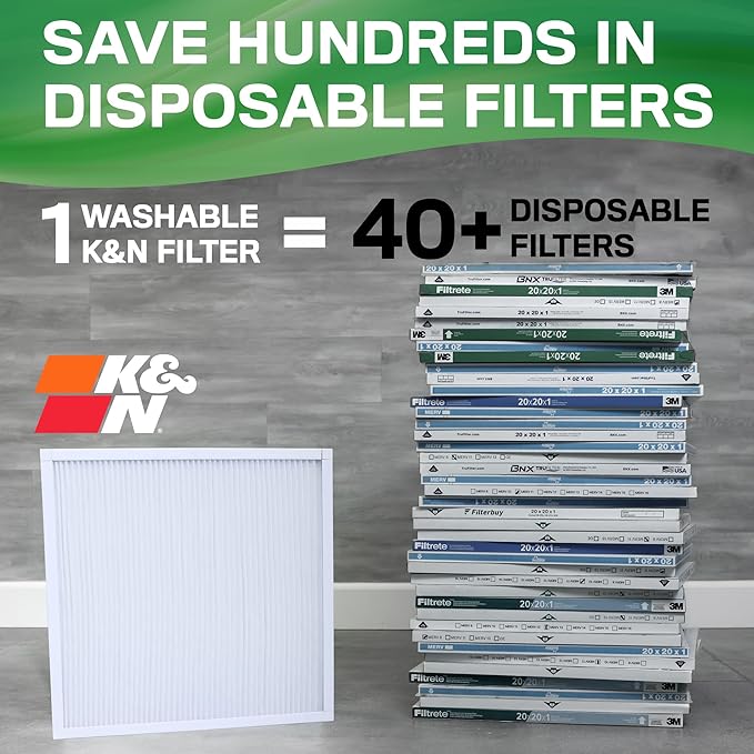 K&N 14X14X1 HVAC Furnace Air Filter, Lasts a Lifetime, Washable, Merv 13, the Last HVAC Filter You Will Ever Buy, Breathe Safely at Home or in the Office, HVC-13-11414