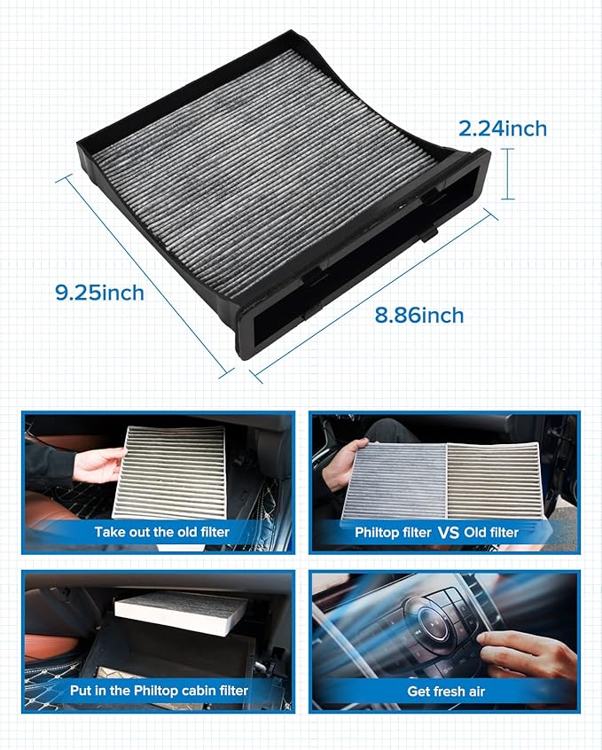 PHILTOP HEPA Cabin Air Filter w/Activated Carbon, Compatible with CF10930 Subaru Forester 2009-2018, Impreza 2008-2016, XV Crosstrek 2013-2015, Crosstrek 2016-2017, WRX 2015-2021, WRX STI 2015-2021