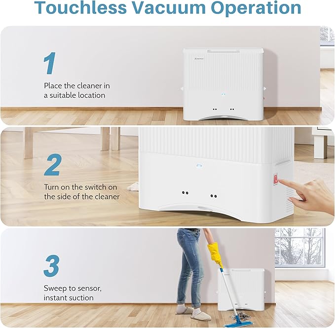 Keenhot Touchless Vacuum Automatic Dustpan, Stationary Canister Vacuums for Salons Pet Hair Food Dirt, Home Kitchen Compact Space-Saving Electric Dustpan Vacuum Cleaner, 20000Pa Strong Suction（White）
