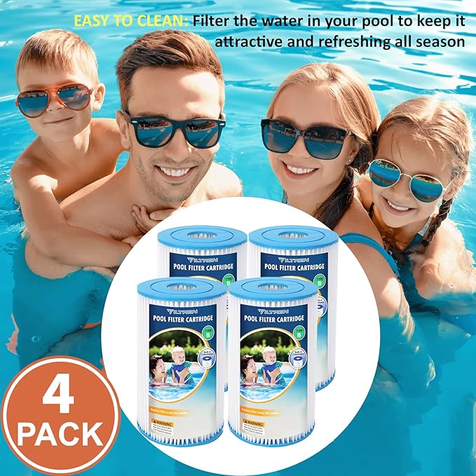 Type B Pool Filter Replacement Cartridges for Jacuzzi, Whirlpool, Hot Tub, Swimming Pool, Spa, Compatible with INTEX 2500 GPH Filter Pump-4 Pack