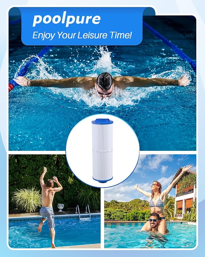 POOLPURE 4CH-949 Spa Filter Replaces Pleatco PWW50L, 200702, fil50-5d13h15fct-3, Filbur FC-0172, SD-01143, 817-4050, Waterway Teleweir 50,50 sq.ft Filter Cartridge with Built-in Dispenser, 2 Pack