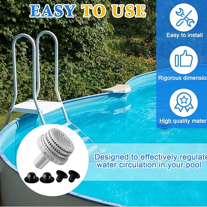 Pushglossy 3 Set Swimming Pool Water Jet Connectors Replacement Parts Kit with Pool Inlet and Outlet Strainers & Filter Hole Plugs for 25022e, 1.25 Inch Fittings, Above Ground Pools (Gray)