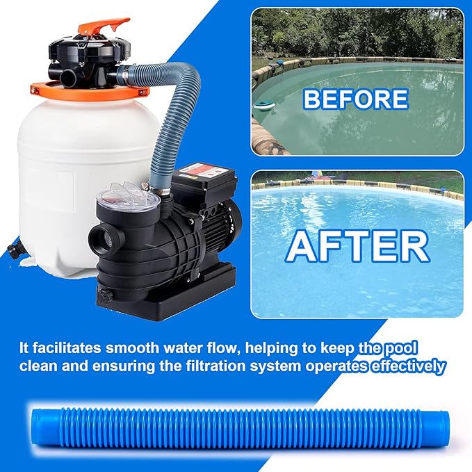 Pool Sand Filter Pump Hose, 1.25" Diameter Pool Filter Hose Replacement for Above Ground Pools, 16 Inch Pool Pump Hoses Compatible with Pump Sand Filter and Saltwater Systems(2 Pack, Blue)