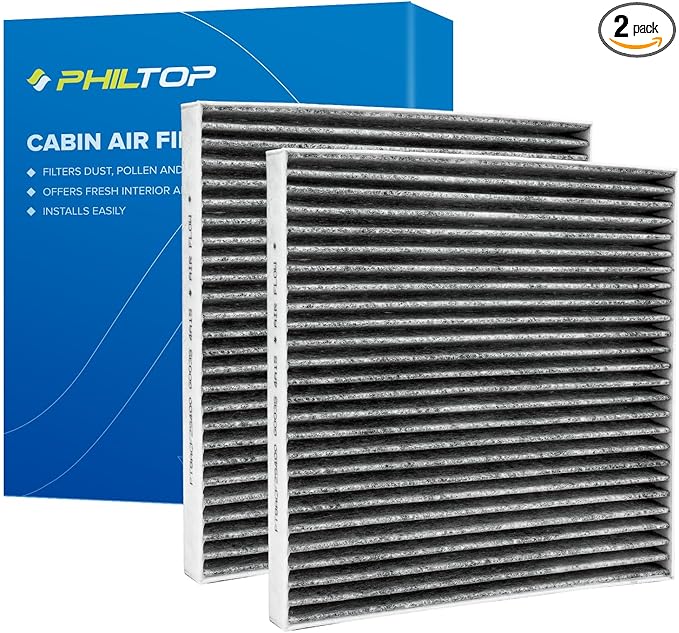 PHILTOP HEPA Cabin Air Filter w/Activated Carbon, Compatible with CF10374 Toyota Tacoma 2005-2023, Dodge Dart 2013-2016, Pontiac Vibe 2003-2008, Carbon Filter Up Dust Pollen Odor, Pack of 2