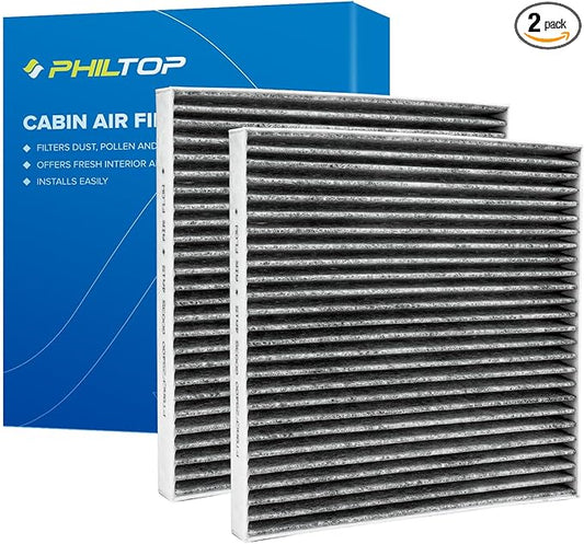 PHILTOP HEPA Cabin Air Filter w/Activated Carbon, Compatible with CF10374 Toyota Tacoma 2005-2023, Dodge Dart 2013-2016, Pontiac Vibe 2003-2008, Carbon Filter Up Dust Pollen Odor, Pack of 2