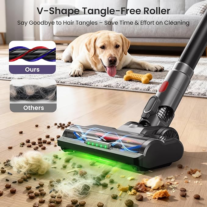 Xlife Cordless Vacuum Cleaner 45KPa 550W for Pet Hair & Multi-Surface Greenlight Reveal Dust 7-Stage HEPA Filter Long Runtime Anti-Tangle Roller Adjustable Stick Lightweight