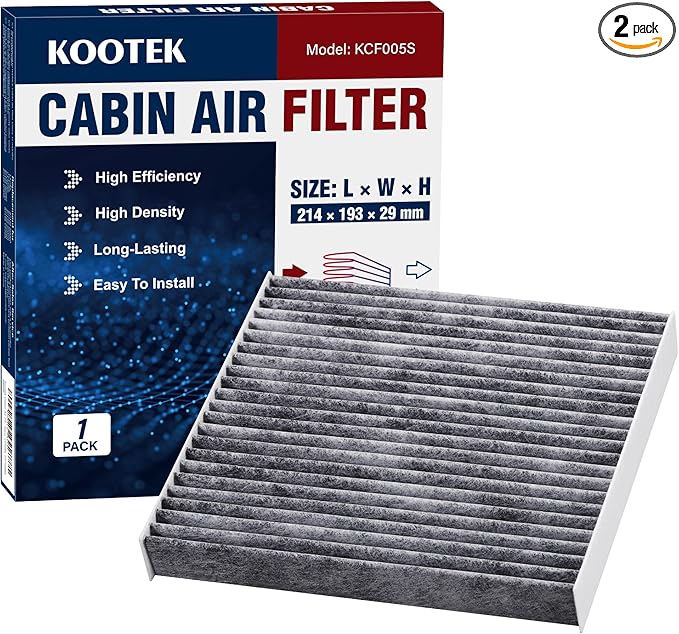 Kootek Cabin Air Filter with Activated Carbon, Fits CP285, CF10285, Compatible with Toyota Camry, Sienna, Subaru Outback, Scion, Tundra, 4Runner, RAV4, Corolla, Highlander, Jaguar, Lexus (2 pcs)