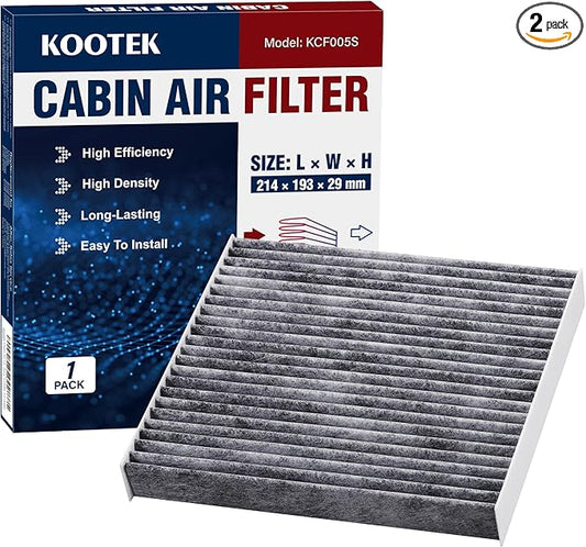 Kootek Cabin Air Filter with Activated Carbon, Fits CP285, CF10285, Compatible with Toyota Camry, Sienna, Subaru Outback, Scion, Tundra, 4Runner, RAV4, Corolla, Highlander, Jaguar, Lexus (2 pcs)