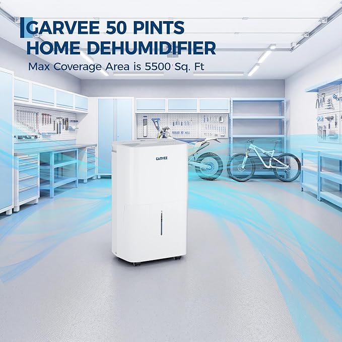 Garvee 50 Pint Dehumidifier for up to 5,500 Sq Ft, with Reusable Air Filter 2.4 Gallon Water Tank, Compact for Home, Basement, Large Sized Rooms, Bathroom
